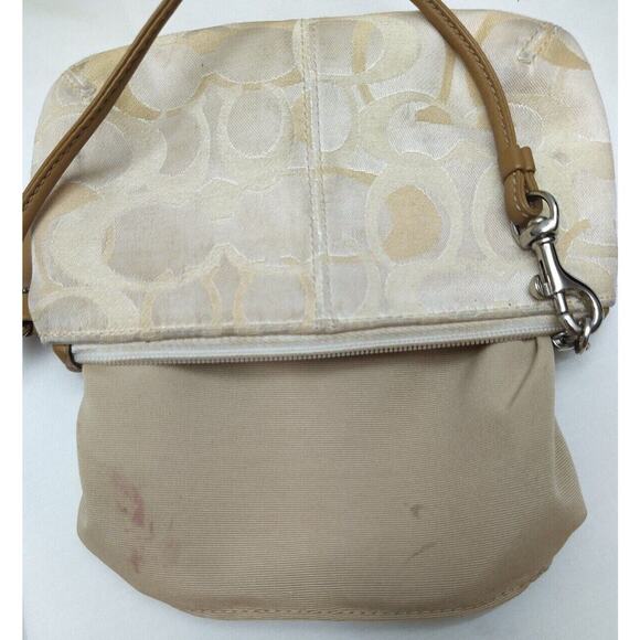 Coach Legacy Signature Beige Canvas Brown Leather Trim Flap Wristlet Coin Wallet - Picture 12 of 12